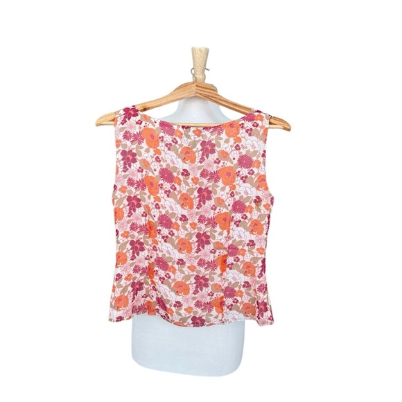 Vintage 90s Y2k Ann Taylor Petites Floral Silk Sleeveless Babydoll Top Dolly 8P - Picture 4 of 7